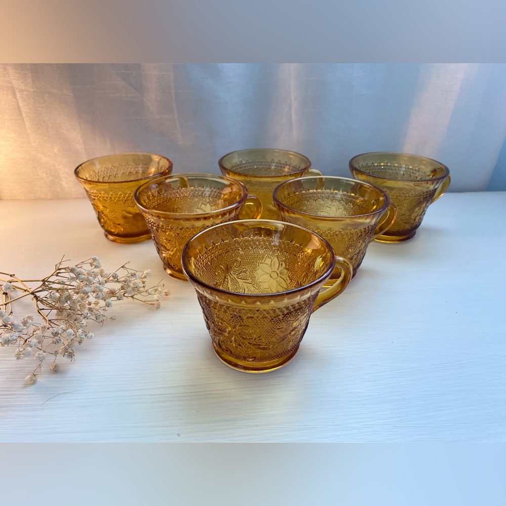 Vintage Amber Tiara Indiana Glass Cups - Set Of Six
